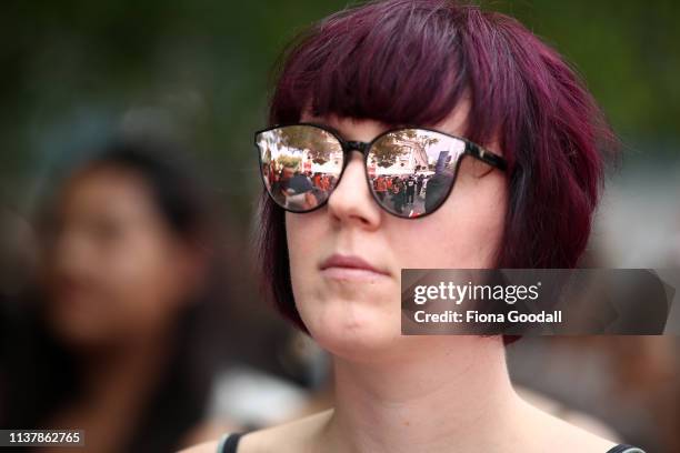 Woman attends the march against racism at Aotea Square on March 24, 2019 in Auckland, New Zealand. 50 people were killed, and dozens were injured in...