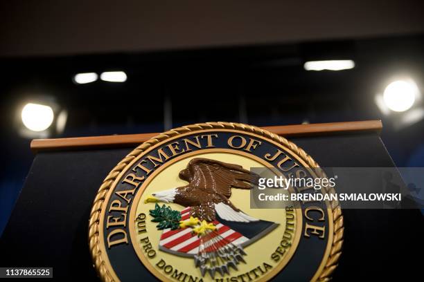 View of the lecture before US Attorney General William Barr holds a press conference about the release of the Mueller Report at the Department of...