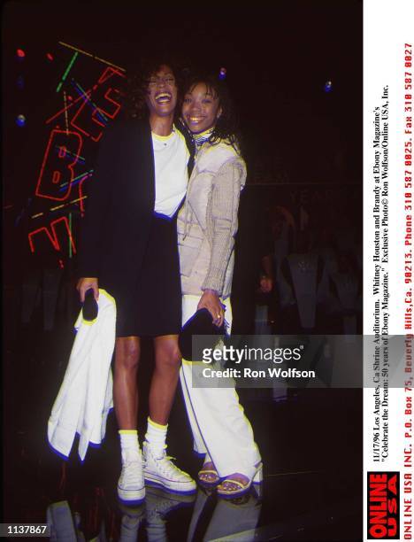 Los Angeles, Ca Shrine Auditorium. Whitney Houston and Brandy at Ebony Magazine's "Celebrate the Dream: 50 Years of Ebony Magazine"