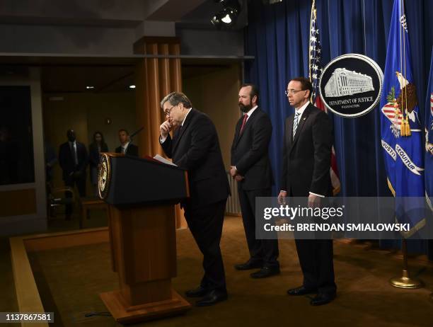 Attorney General William Barr speaks about the release of the Mueller Report at the Department of Justice April 18 in Washington, DC. - The final...