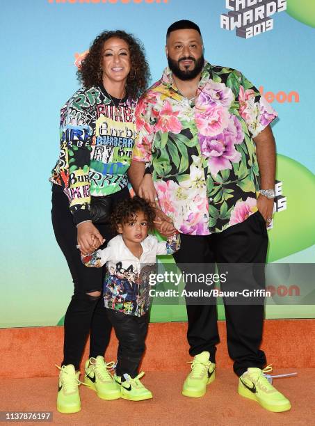 Nicole Tuck, Asahd Tuck Khaled, and DJ Khaled attend Nickelodeon's 2019 Kids' Choice Awards at Galen Center on March 23, 2019 in Los Angeles,...