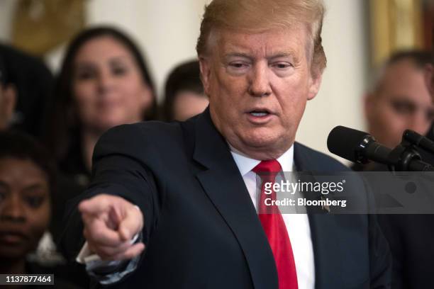 President Donald Trump speaks during an event with wounded warriors at the White House in Washington, D.C., U.S., on Thursday, April 18, 2019....