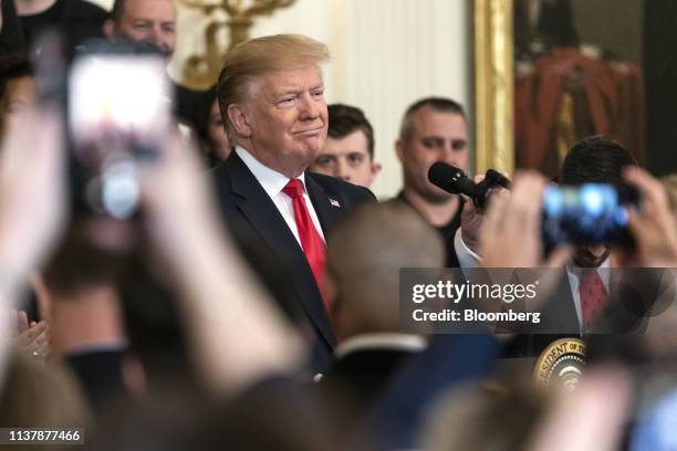 President Donald Trump pauses while speaking during an event with wounded warriors at the White House in Washington, D.C., U.S., on Thursday, April...