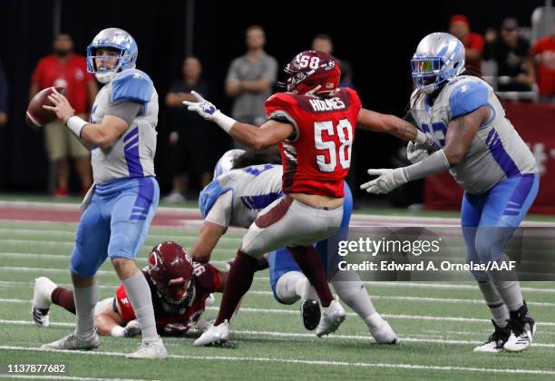 Josh Woodrum of the Salt Lake Stallions looks to pass against the San Antonio Commanders at Alamodome on March 23, 2019 in San Antonio, Texas.