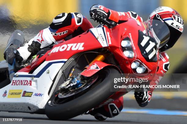 Honda CBR 1000 RR Formula EWC French rider n°111 Randy De Puniet competes to clock the best time during a qualifying session ahead of the 42nd Le...