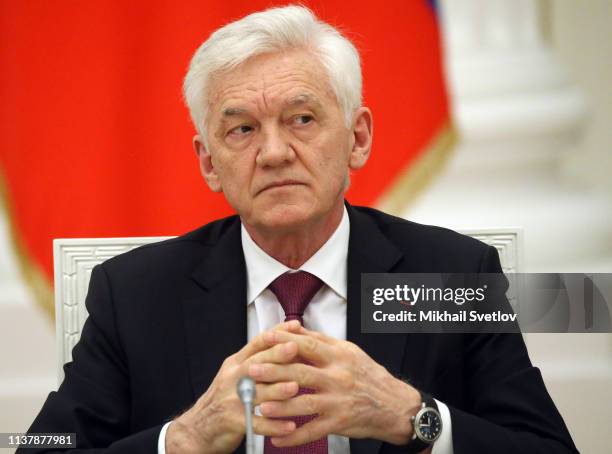 Russian businessman and billionaire Gennady Timchenko attends a meeting with french businessmen at the Kremlin, on April 18, 2019 in Moscow, Russia....