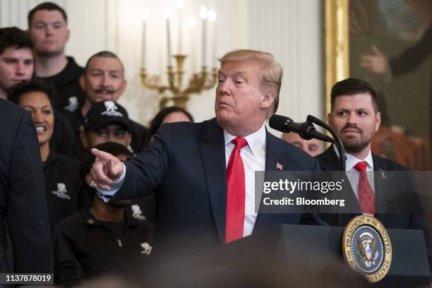 President Donald Trump speaks during an event with wounded warriors at the White House in Washington, D.C., U.S., on Thursday, April 18, 2019....