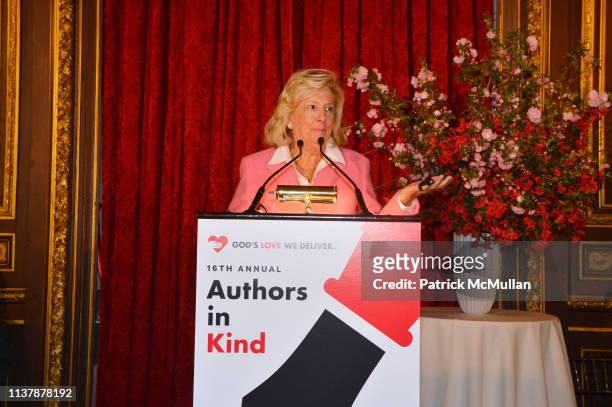 Linda Fairstein speaks at The 16th Annual Authors In Kind Benefiting God's Love We Deliver at The Metropolitan Club on April 17, 2019 in New York...