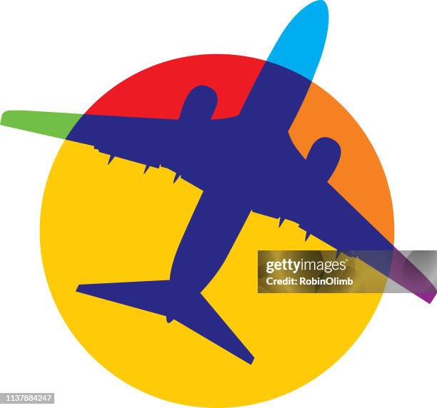 colorful airliner icon - oranges overhead stock illustrations