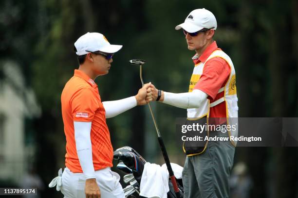 Jazz Janewattananond of Thailand celebrates a birdy on the 11th during Day Four of the Maybank Championship at Saujana Golf & Country Club, Palm...