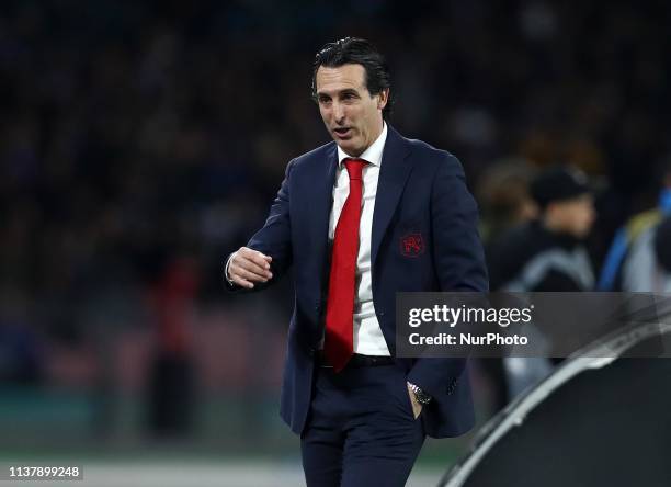 Unai Emery manager of Arsenal during the UEFA Champions League quarter-finals second leg football match SSC Napoli v Arsenal Fc at the San Paolo...