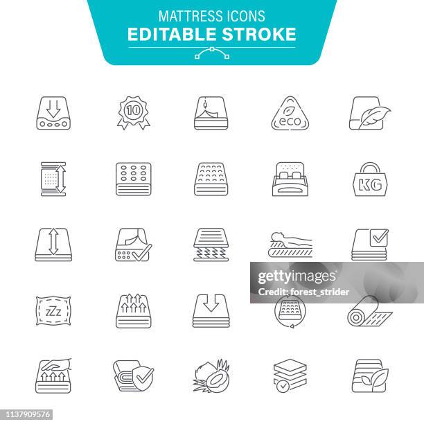 mattress line icons - pillow vector stock illustrations