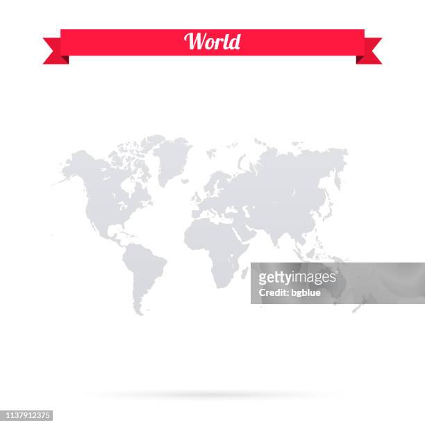 world map on white background with red banner - continent geographic area stock illustrations