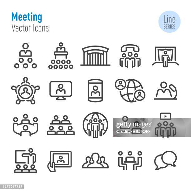 meeting icons - vector line series - business training classroom stock illustrations