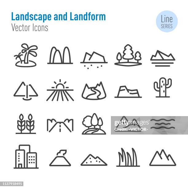 landschafts-und landschafts-icons-vector line serie - wasserfall stock-grafiken, -clipart, -cartoons und -symbole