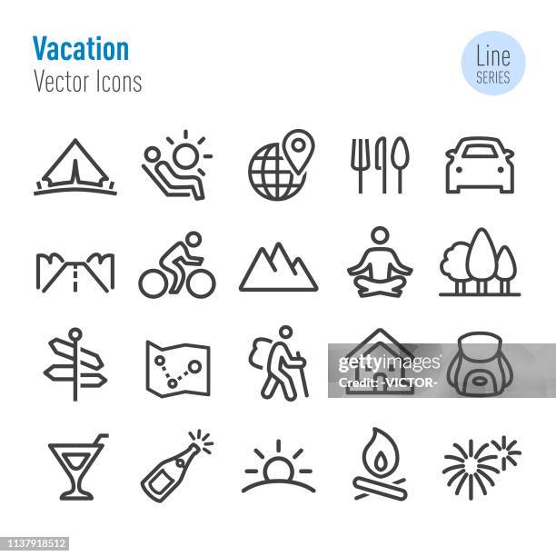 vacation icons - vector line series - sunbathing stock illustrations