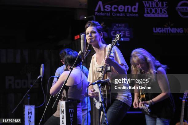 Cherryholmes, Molly Cherryholmes, Cia Cherryholmes and Sandy Cherryholmes of Cherryholmes perform at The Loveless Barn on May 4, 2011 in Nashville,...