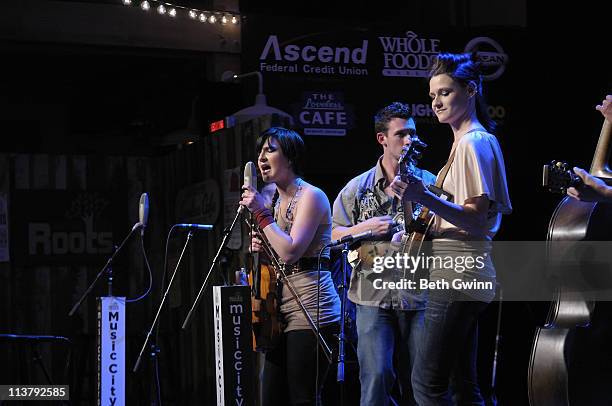 Molly Cherryholmes, BJ Cherryholmes and Cia Cherryholmes of Cherryholmes perform at The Loveless Barn on May 4, 2011 in Nashville, Tennessee.