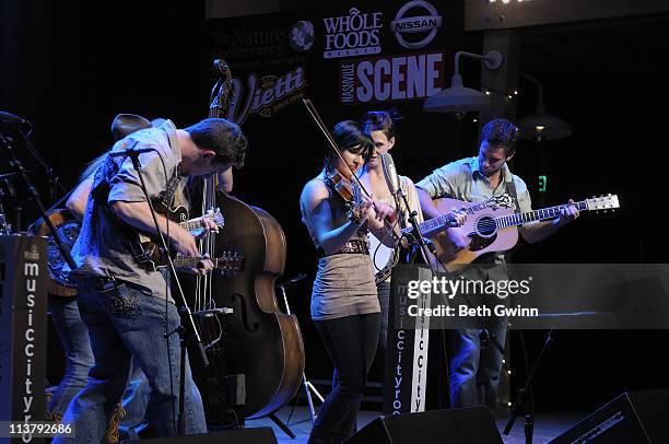 Cherryholmes, Molly Cherryholmes, Cia Cherryholmes and Skip Cherryholmes of Cherryholmes perform at The Loveless Barn on May 4, 2011 in Nashville,...