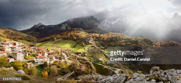 panoramic view of sotres, small village in picos de europa - principado de asturias bildbanksfoton och bilder