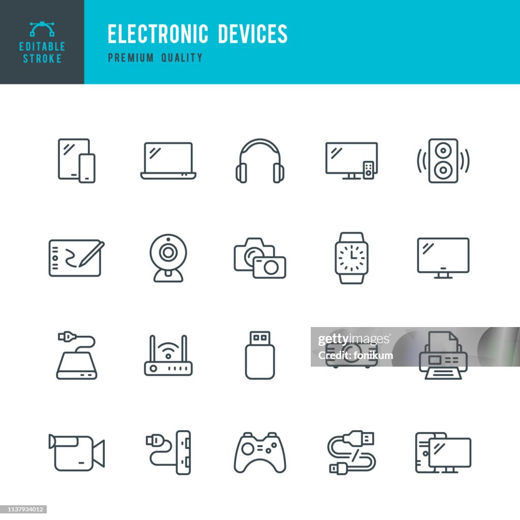 Elektronische Geräte-Set von dünnen Vektorsymbolen