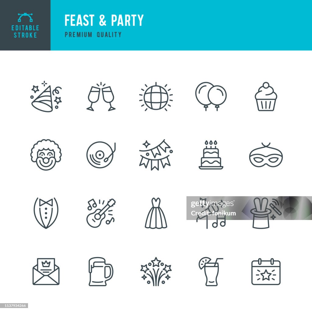Feest & Party-set van lijn vector iconen
