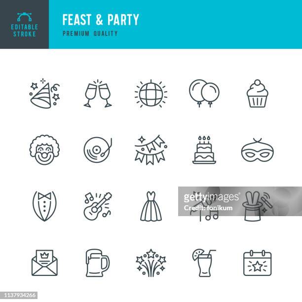 feast & party - set of line vector icons - celebration event stock illustrations