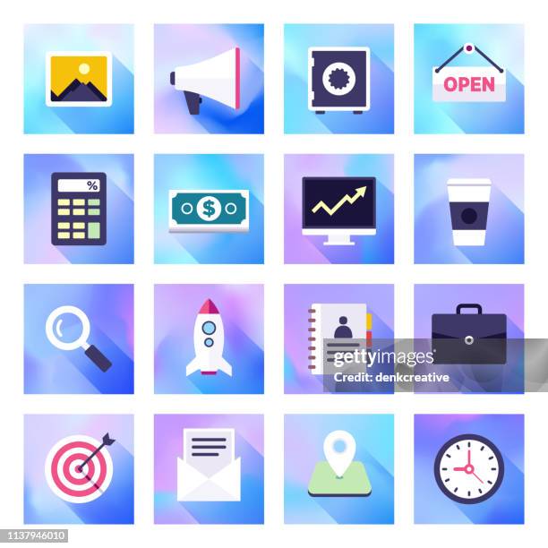 corporate governance & accountability holographic gradient style vector flat icon set - virtual desktop stock illustrations