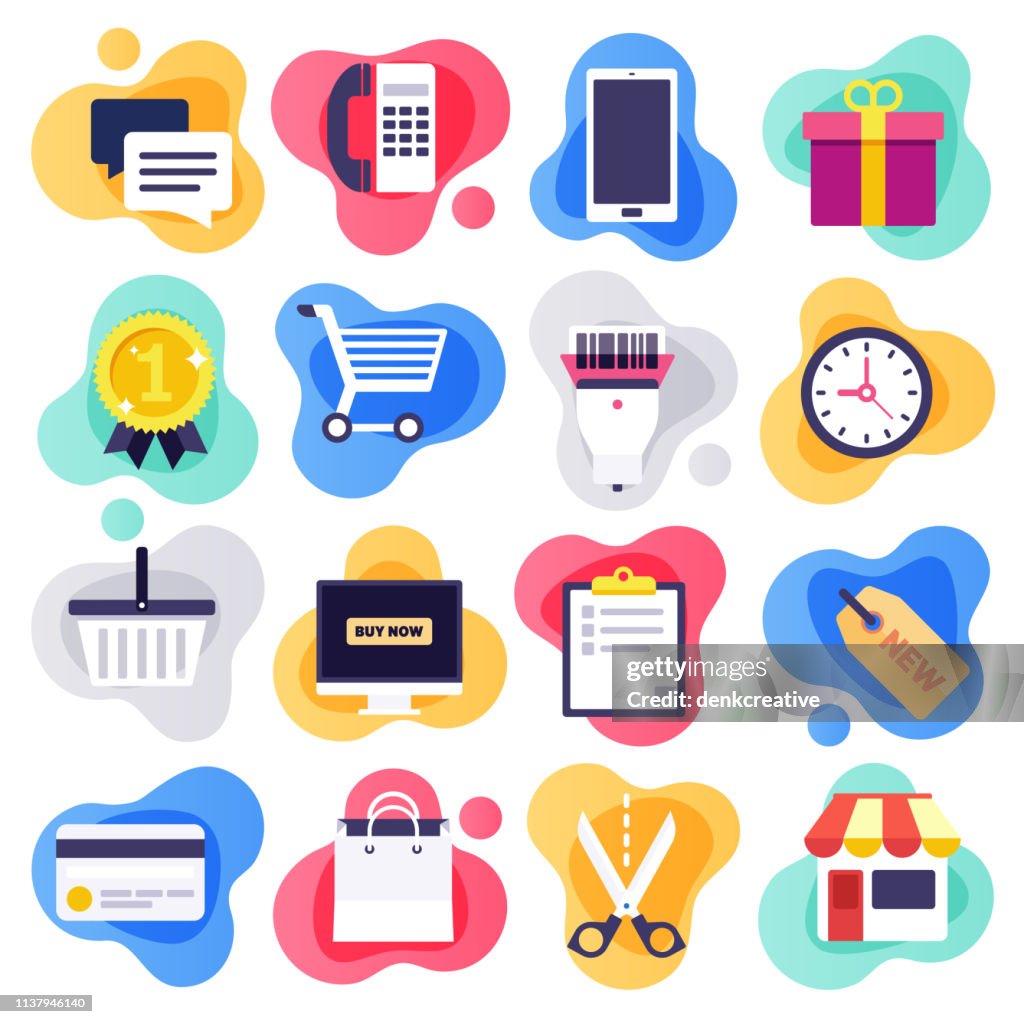 Mobile Commerce & Consumer Behaviour Flat Liquid Style Vector Icon Set