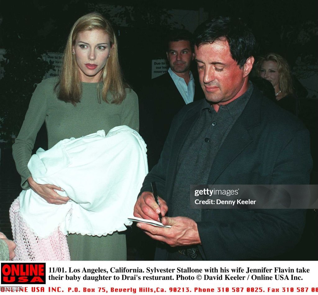 11/01/96 Los Angeles, California. Sylvester Stallone with wife Jennifer Flavin take their baby daugh