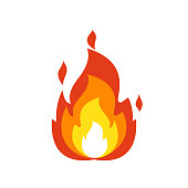 Fire flame icon. Isolated bonfire sign, emoticon flame symbol isolated on white, fire emoji and logo illustration