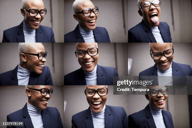 woman making faces with funny retro glasses. - funny black people faces stock pictures, royalty-free photos & images