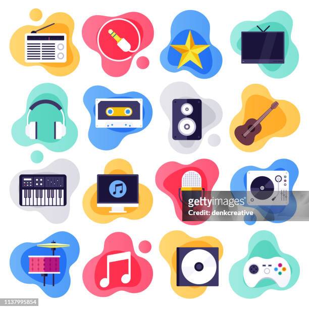 ilustrações de stock, clip art, desenhos animados e ícones de on-demand services & music industry flat liquid style vector icon set - entertainment music