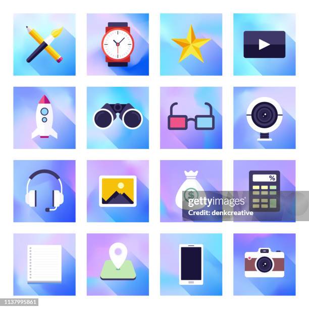 content creation & sharing holographic gradient style vector flat icon set - human hologram stock illustrations