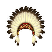 Native American headband with feathers - isolated vector illustration on white background - Indian headdress