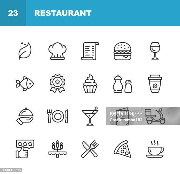 ilustraciones, imágenes clip art, dibujos animados e iconos de stock de iconos de línea de restaurante. trazo editable. pixel perfect. para móvil y web. contiene iconos como vegano, cocina, comida, bebidas, comida rápida, comer.
. - recetas