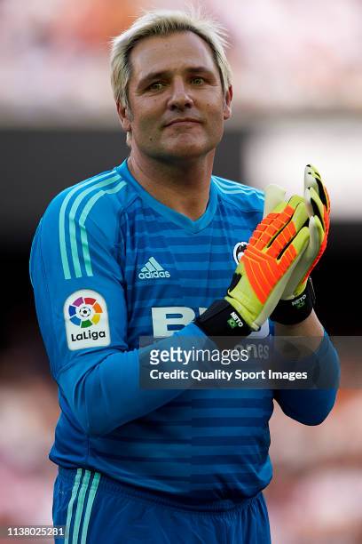 Santiago Canizares of Valencia Legends looks on prior to the friendly match of the celebrations of the club’s 100 year history between Valencia...