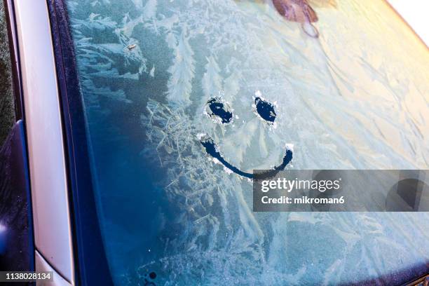 close-up of frost pattern on car - anthropomorphic face stock pictures, royalty-free photos & images