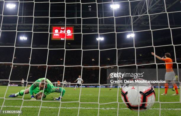 Jasper Cillessen of the Netherlands reacts as Nico Schulz of Germany scores his team's third goal during the 2020 UEFA European Championships Group C...