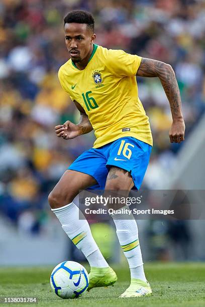 Eder Militao of Brazil in action during the International Friendly match between Brazil and Panama at Estadio do Dragao on March 23, 2019 in Porto,...