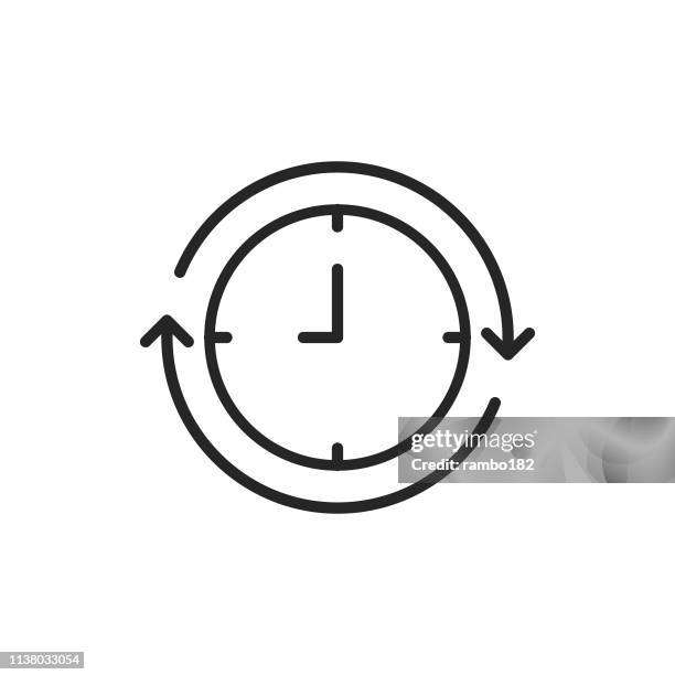 clock with arrows, recycling line icon. editable stroke. pixel perfect. for mobile and web. - precision abstract stock illustrations
