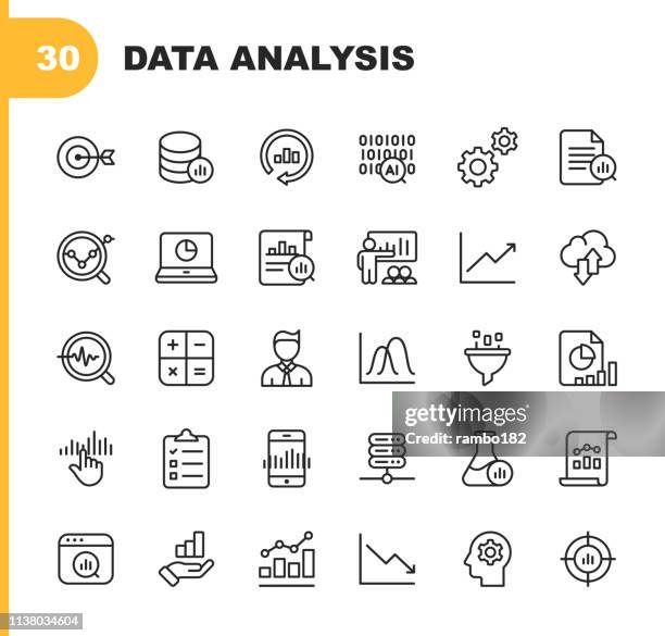 datenanalyse line icons. bearbeitbare stroke. pixel perfect. für mobile und web. enthält icons wie künstliche intelligenz, big data, cloud computing, chart, business analyst. - analysing stock-grafiken, -clipart, -cartoons und -symbole