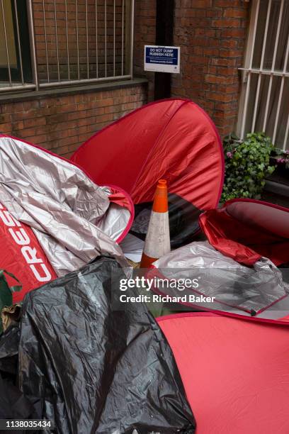 Days after the arrrest of Julian Assange in Knightsbridge, assorted rubbish is still piled up at the rear of the Ecuadorian embassy, on 15th April...