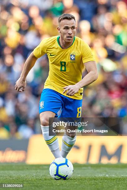 Arthur Melo of Brazil in action during the International Friendly match between Brazil and Panama at Estadio do Dragao on March 23, 2019 in Porto,...