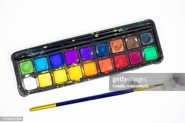 watercolor paint in squares - artists palette stock pictures, royalty-free photos & images