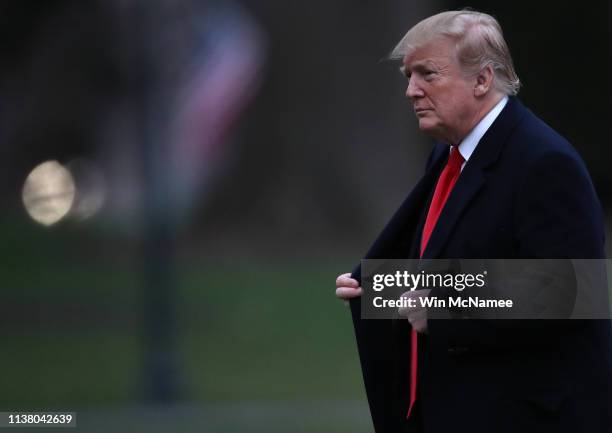 President Donald Trump returns to the White House after spending the weekend in Florida March 24, 2019 in Washington, DC. Trump returns to Washington...