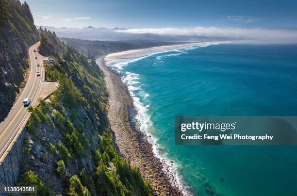 aerial view of oregon coast - oregon coast stock-fotos und bilder