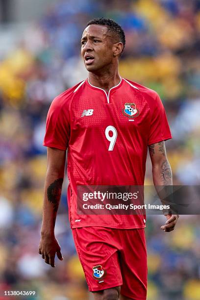 Gabriel Torres of Panama reacts during the International Friendly match between Brazil and Panama at Estadio do Dragao on March 23, 2019 in Porto,...