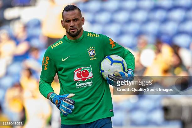 Weverton Pereira da Silva of Brazil looks on prior to the International Friendly match between Brazil and Panama at Estadio do Dragao on March 23,...