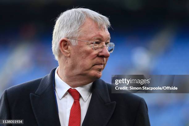 Former Man Utd manager Sir Alex Ferguson looks on before the UEFA Champions League Quarter Final second leg match between FC Barcelona and Manchester...